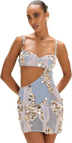PatBO Seashell Embroidery Cut Out Mini Dress in Saudi Arabia