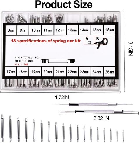 Watch Band Spring Bars 360 Pcs, 18 Sizes (8-25mm) with Remover Tool Kit, Watch Link Pins for All Watch Band Connection Axis Repair Tools in Saudi Arabia