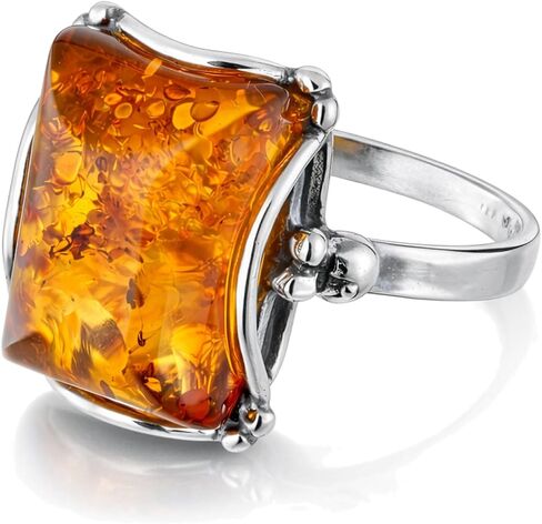 Holiday Gift Shops Sterling Silver and Baltic Honey Amber Rectangle Ring Makell in Saudi Arabia