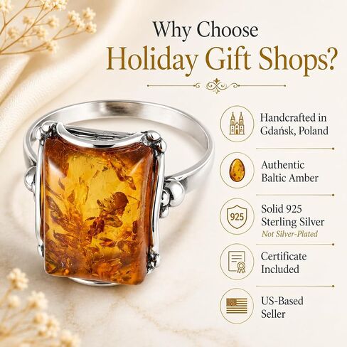 Holiday Gift Shops Sterling Silver and Baltic Honey Amber Rectangle Ring Makell in Saudi Arabia