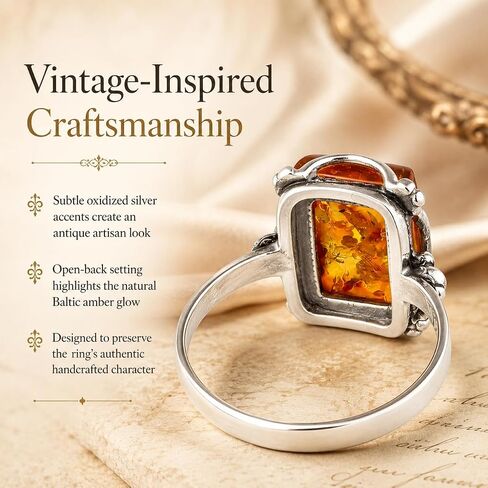Holiday Gift Shops Sterling Silver and Baltic Honey Amber Rectangle Ring Makell in Saudi Arabia