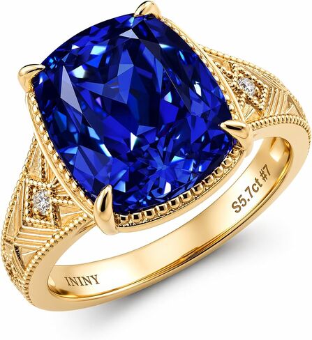 Certified 5.7CT Lab Grown Sapphire Ring, Cushion Cut, 14K Gold Vermeil in Saudi Arabia