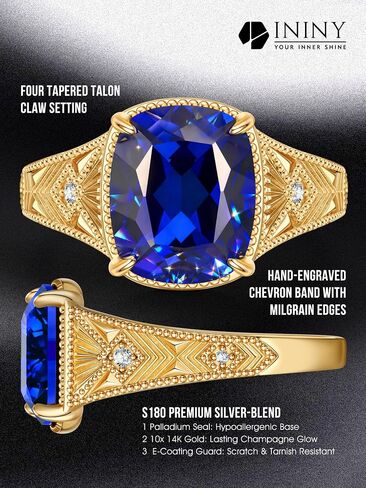 Certified 5.7CT Lab Grown Sapphire Ring, Cushion Cut, 14K Gold Vermeil in Saudi Arabia