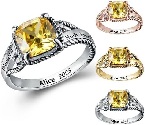 Official Mementos USA Ships in 2 days Customized Class Rings for Women 925 Sterling Silver or Brass – Made in USA – Personalized High School College University Women's Class Ring – Graduation Gifts for Her in Kuwait