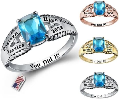 Official Mementos USA Ships in 2 days Customized Class Rings for Women 925 Sterling Silver or Brass – Made in USA – Personalized High School College University Women's Class Ring – Graduation Gifts for Her in Kuwait