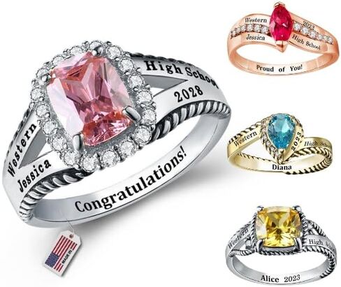 Official Mementos USA Ships in 2 days Customized Class Rings for Women 925 Sterling Silver or Brass – Made in USA – Personalized High School College University Women's Class Ring – Graduation Gifts for Her in Kuwait