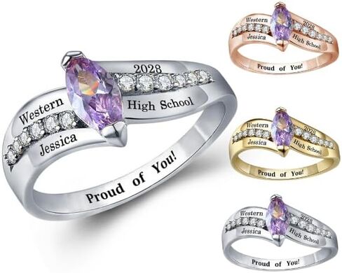 Official Mementos USA Ships in 2 days Customized Class Rings for Women 925 Sterling Silver or Brass – Made in USA – Personalized High School College University Women's Class Ring – Graduation Gifts for Her in Kuwait