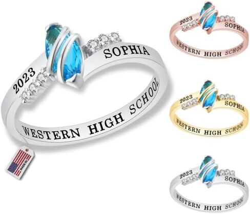 Official Mementos USA Ships in 2 days Customized Class Rings for Women 925 Sterling Silver or Brass – Made in USA – Personalized High School College University Women's Class Ring – Graduation Gifts for Her in Kuwait