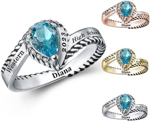 Official Mementos USA Ships in 2 days Customized Class Rings for Women 925 Sterling Silver or Brass – Made in USA – Personalized High School College University Women's Class Ring – Graduation Gifts for Her in Kuwait