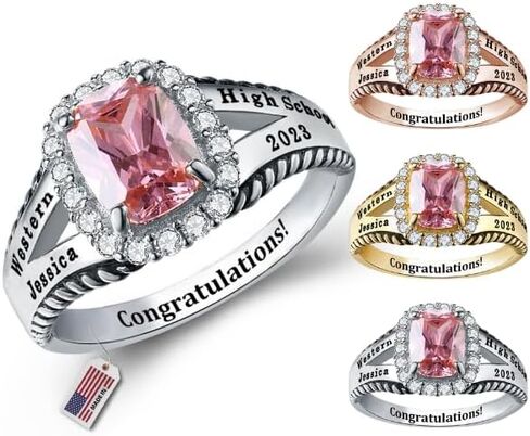Official Mementos USA Ships in 2 days Customized Class Rings for Women 925 Sterling Silver or Brass – Made in USA – Personalized High School College University Women's Class Ring – Graduation Gifts for Her in Kuwait