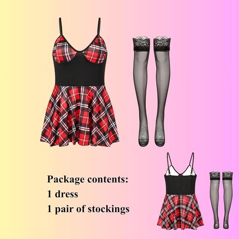 ROSVAJFY Women's Lingerie Set Sexy Schoolgirl Cosplay Costume Halloween Student Roleplay Outfit Babydoll with Stockings in Saudi Arabia