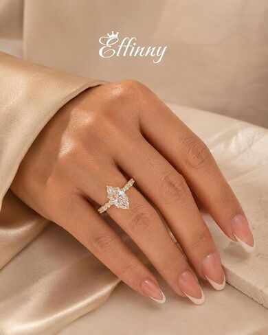 14K Gold-Plated 925 Sterling Silver 3 Carat Marquise Cut Moissanite Engagement Ring,D-Color Elongated VVS1 Gemstone with Half Eternity Pavé Moissanites Band,Affordable Luxury Everyday Jewelry in Saudi Arabia