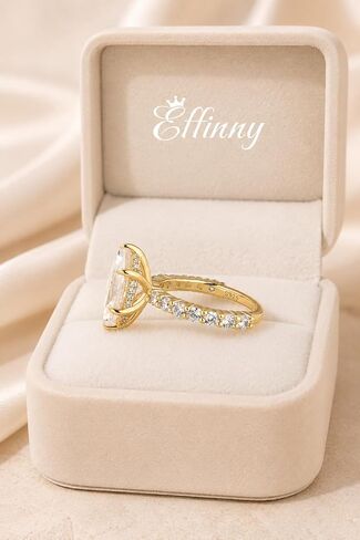 14K Gold-Plated 925 Sterling Silver 3 Carat Marquise Cut Moissanite Engagement Ring,D-Color Elongated VVS1 Gemstone with Half Eternity Pavé Moissanites Band,Affordable Luxury Everyday Jewelry in Saudi Arabia