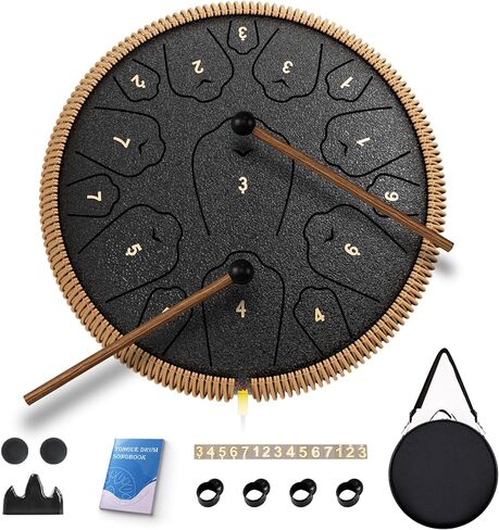 Steel Tongue Drum-QingShi 15 Notes 14 Inch Steel Drum Instrument for Adults, Steel Handpan Drums with Handpan Drum Mallet, Music Book and Carry Bag, C Major (Navy Blue) in Kuwait