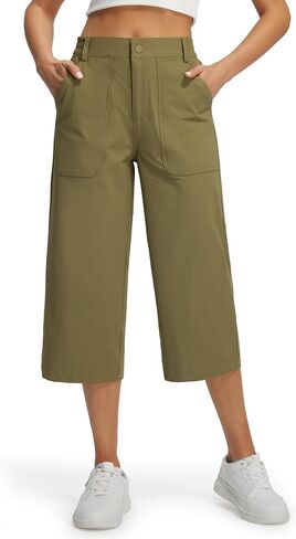 Libin Women's Capri Pants Lightweight Wide Leg Business Casual Pants Travel Hiking Walking with Pockets in Kuwait