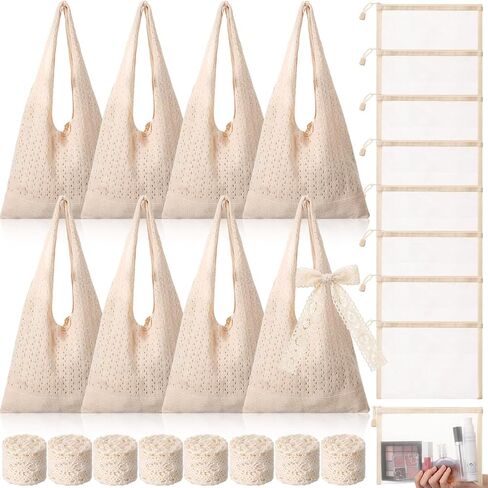 8 Pack Crochet Mesh Bags Bulk, Summer Beach Tote Bags Boho Knit Mesh Cosmetic Pouch Ribbon for Bachelorette Party in Kuwait