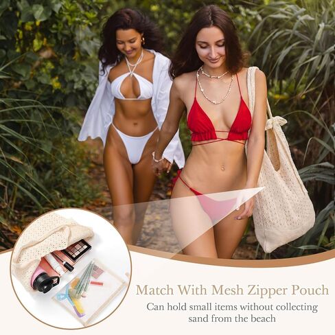 8 Pack Crochet Mesh Bags Bulk, Summer Beach Tote Bags Boho Knit Mesh Cosmetic Pouch Ribbon for Bachelorette Party in Kuwait