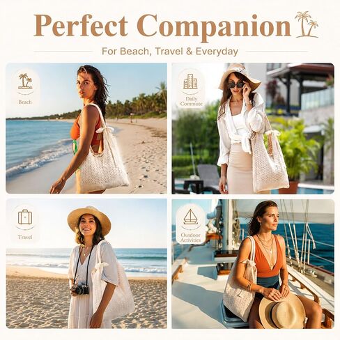 8 Pack Crochet Mesh Bags Bulk, Summer Beach Tote Bags Boho Knit Mesh Cosmetic Pouch Ribbon for Bachelorette Party in Kuwait