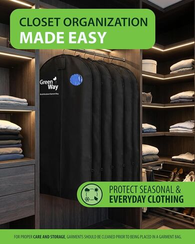 GreenWay Moth-Proof Garment Bag, Hanging Clothes Storage Cover for Suits, Dresses, Coats, Adjustable Length Closet Protector with Zipper in Kuwait