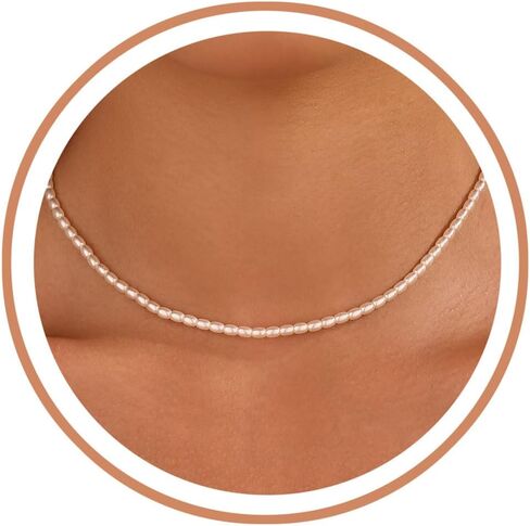 Pearl Necklace for Women, Dainty Layered 18K Gold Plated Bow Bean Beaded Pendant Pearl Choker Necklaces Set Trendy Summer Beach Jewelry Mothers Day Gifts for Mom in Saudi Arabia