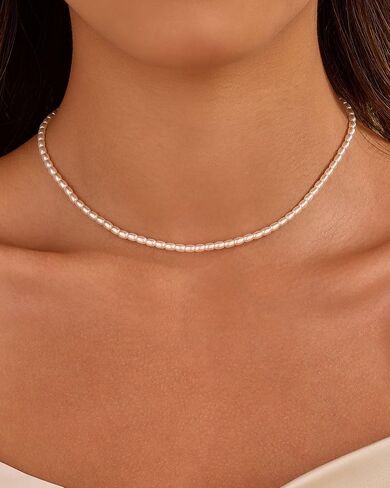Pearl Necklace for Women, Dainty Layered 18K Gold Plated Bow Bean Beaded Pendant Pearl Choker Necklaces Set Trendy Summer Beach Jewelry Mothers Day Gifts for Mom in Saudi Arabia