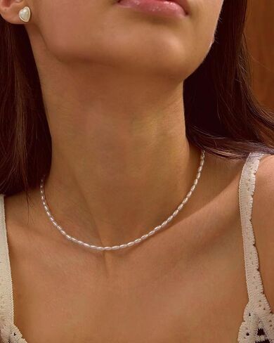 Pearl Necklace for Women, Dainty Layered 18K Gold Plated Bow Bean Beaded Pendant Pearl Choker Necklaces Set Trendy Summer Beach Jewelry Mothers Day Gifts for Mom in Saudi Arabia