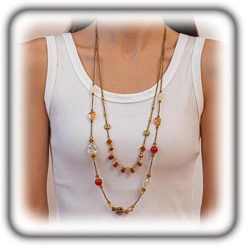 Long Layered Acrylic Beaded Chain Necklace for Women,Vintage Delicate Amber Resin Collar Necklace Boho Y2K Charm Necklaces Jewelry Accessories Gifts in Saudi Arabia