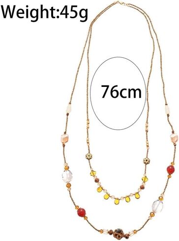 Long Layered Acrylic Beaded Chain Necklace for Women,Vintage Delicate Amber Resin Collar Necklace Boho Y2K Charm Necklaces Jewelry Accessories Gifts in Saudi Arabia
