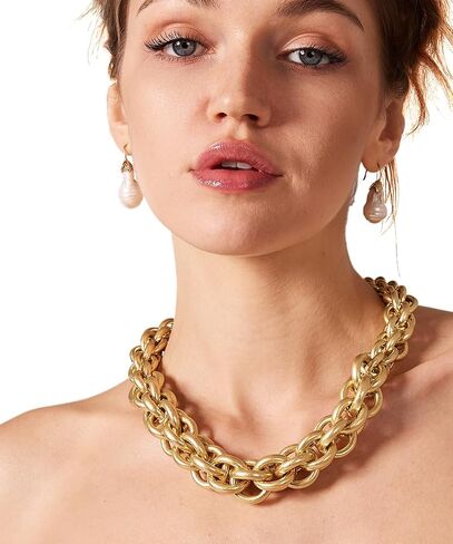 Gold Chunky Choker Necklace for Women, Bold Thick Link Chain Statement Jewelry, Punk Hip Hop Collar Necklace, Vintage Accessories for Party in Saudi Arabia