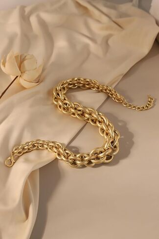 Gold Chunky Choker Necklace for Women, Bold Thick Link Chain Statement Jewelry, Punk Hip Hop Collar Necklace, Vintage Accessories for Party in Saudi Arabia
