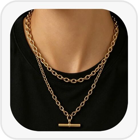 Gold T Bar Necklace for Women Layered Gold T Pendant Necklace Pearl Chain Choker Cherry Heart Drop Statement Jewelry in Saudi Arabia