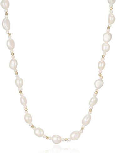 JaruJaru Freshwater Baroque Pearl Necklace，18K Gold Dainty Choker Necklace for Women Girls Plated 6-7mm Baroque Freshwater Pearls with 2-3mm Round Accents,Jewelry for Gift in Saudi Arabia