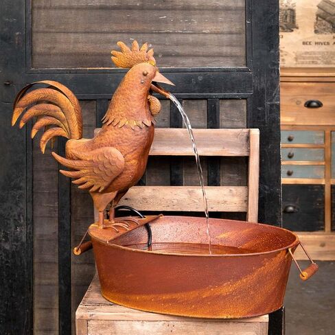 Park Hill EAG82176 Folk Art Metal Rooster Fountain -Rustic Indoor and Outdoor Complete Tabletop Fountain w/Pump & Tubing 27 in. x 15 in. x 25 in. in Saudi Arabia