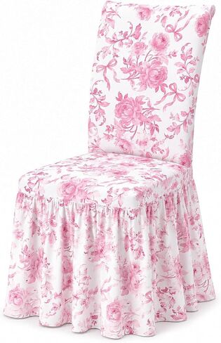 Gerrii Fancy Garden Blue Bow غطاء كرسي النوم Coquette Bow ديكور غرفة الكلية شقة ديكور الطعام كرسي يغطي حامي الأثاث قابل للغسل مع تنورة نمط البلد لغرفة النوم غرفة نوم المنزل in Kuwait