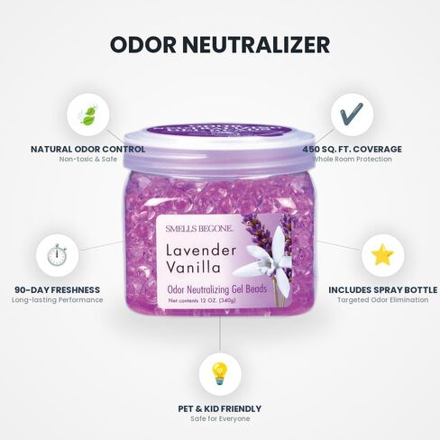 [6 Pack] Lavender Vanilla Scent Odor Neutralizer 12 oz Gel Beads with Spray Bottle - Odor Eliminator Gel Beads - Air Freshener, Room Deodorizer, Bathroom Spray in Saudi Arabia