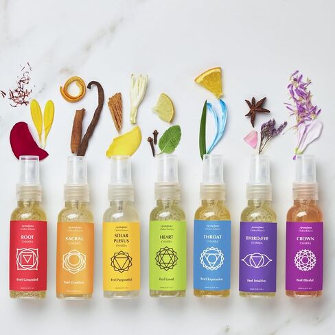 7 Chakra Natural Mist Gift Set by Aromafume | 7x 50ml/1.7 fl oz | Aromatherapy Sprays for Meditation, Chakra Balance | Yoga & Reiki Gifts | Essential Oil Spray Set for Solar Plexus, Root Chakra & more in Kuwait
