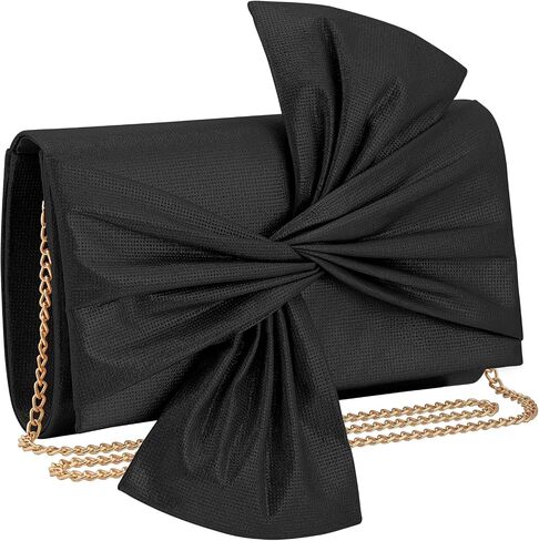 Women's Satin Bow Clutch Bag Vintage Shiny Evening Handbag for Wedding, Bridal Party & Formal Events in Saudi Arabia