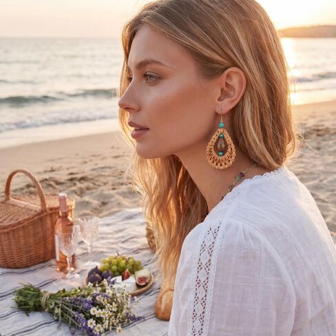 5 PCS Mini Straw Clutch Purse with Rattan Earrings Necklace Bracelet, Boho Woven Bucket Handbag for Women Beach Bag for Vacation Travel in Kuwait