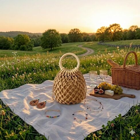 5 PCS Mini Straw Clutch Purse with Rattan Earrings Necklace Bracelet, Boho Woven Bucket Handbag for Women Beach Bag for Vacation Travel in Kuwait