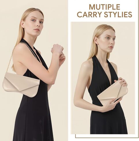 Nude Clutch Purses for Women, Vegan Leather Evening Bag with Removable Chain, Chic Envelope Crossbody Prom Clutch with Curved Bottom, Trendy Women's Handbags for Wedding Party Cocktail in Saudi Arabia