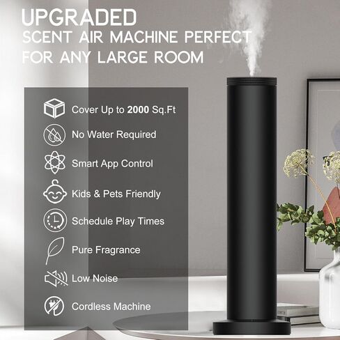 2026 Upgraded Cordless Rechargeable Diffuser - Hotel Scent Diffuser for Whole House- Scent Air Machine -App Bluetooth Control - Waterless Essential Oil Diffuser for Large Room, Studio Office - Black in Saudi Arabia
