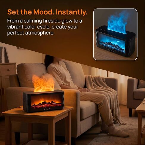 250ML Fireplace Flame Aroma Diffuser, Simulated Fire Effect Essential Oil Diffuser Humidifier with 9 Colors Changing LED Lights, 3H/6H Auto Shut-Off Timer, for Home Bedroom Office, Black in Saudi Arabia