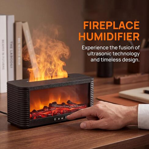 250ML Fireplace Flame Aroma Diffuser, Simulated Fire Effect Essential Oil Diffuser Humidifier with 9 Colors Changing LED Lights, 3H/6H Auto Shut-Off Timer, for Home Bedroom Office, Black in Saudi Arabia