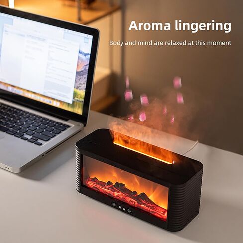 250ML Fireplace Flame Aroma Diffuser, Simulated Fire Effect Essential Oil Diffuser Humidifier with 9 Colors Changing LED Lights, 3H/6H Auto Shut-Off Timer, for Home Bedroom Office, Black in Saudi Arabia