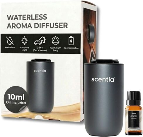 Scentia MiniPod Black Waterless Diffuser for Essential Oil, Smart Car Air Freshener with 3 Mist Levels & 3 LED Light Colors, Auto On/Off Rechargeable, Portable Scent Air Machine in Saudi Arabia
