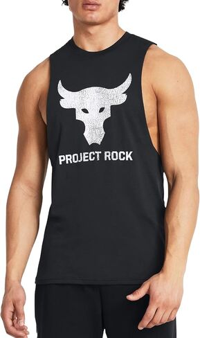 تي شيرت رجالي من Under Armour Project Rock Brahma Bull بدون أكمام 1373787 (الولايات المتحدة، Alpha، Medium، Regular، Regular، Black - 004) in Kuwait