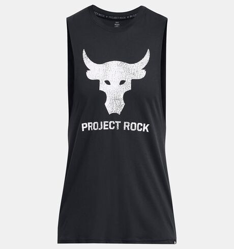 تي شيرت رجالي من Under Armour Project Rock Brahma Bull بدون أكمام 1373787 (الولايات المتحدة، Alpha، Medium، Regular، Regular، Black - 004) in Kuwait
