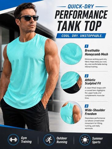 Men's Sleeveless Shirts Sommer Quick Dry Tank Tops for Men Sun Athletic Gym Workout Shirts Dry Fit Swim Tankshirt in Kuwait