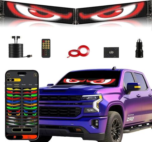 Devil Eyes Light for Cars (2-Pack) – 23.4''x4.7'' Dual LED Eyes for Car Windshield | Perfect Sync, Programmable Patterns, App/Remote Control | for Sedans, SUVs, Medium Trucks – Custom Dynamic Sign in Kuwait