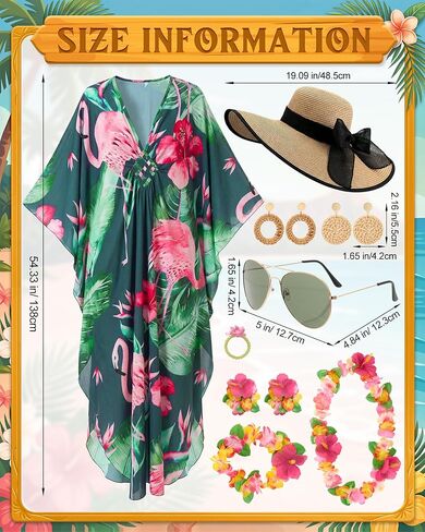 Mepase 12 Pcs Hawaiian Outfits for Women Luau Party Kaftan & Moomoo Dresses Cover up with Straw Hat, Sunglasses & Leis Set in Saudi Arabia